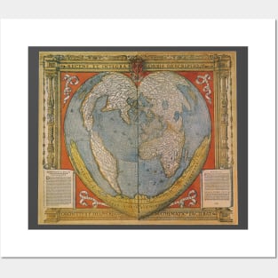 Antique Heart Shaped Map by Oronce Fine of the Dauphine, 1534 Posters and Art